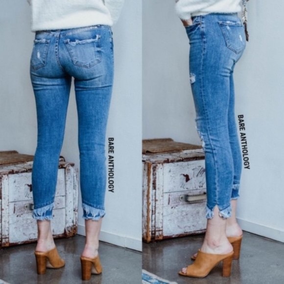 Kan Can Mid Rise Ankle Skinny Distressed Jeans - Picture 2 of 2